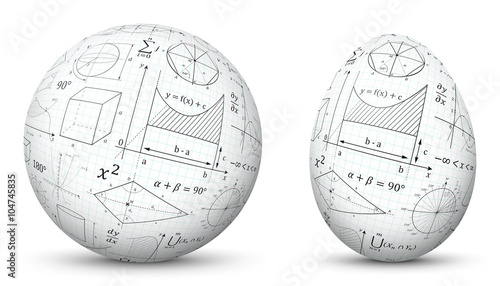 Obraz na płótnie 3D Vector Kugel und Ei - Sphäre und Oval isoliert auf reinem Weiß - Weißer Hintergrund - Mathematische Formeln - Mathematik Formelsammlung Textur. Freigestellt mit Schatten. w salonie