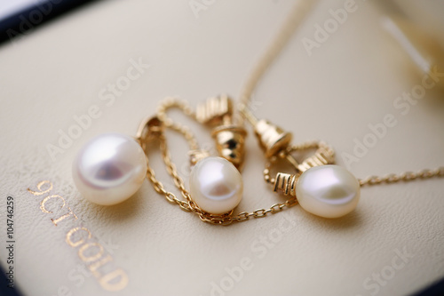 Beautiful pearls of bride's jewelry with selective focus