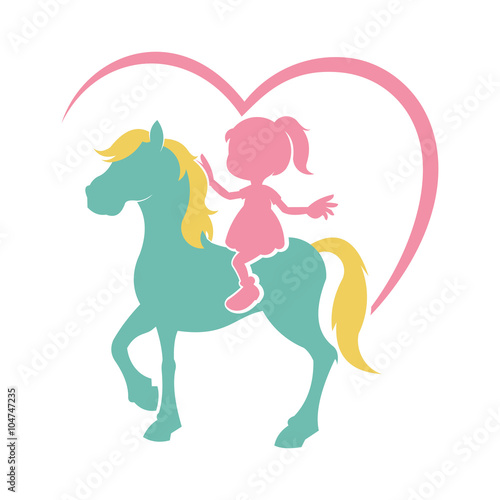 Cute Lovely Little Girl Riding a Horse