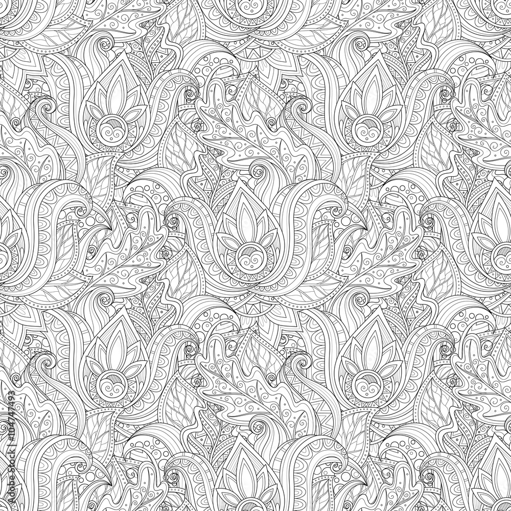 Vector Seamless Monochrome Floral Pattern Vector Seamless Monochrome Floral Pattern