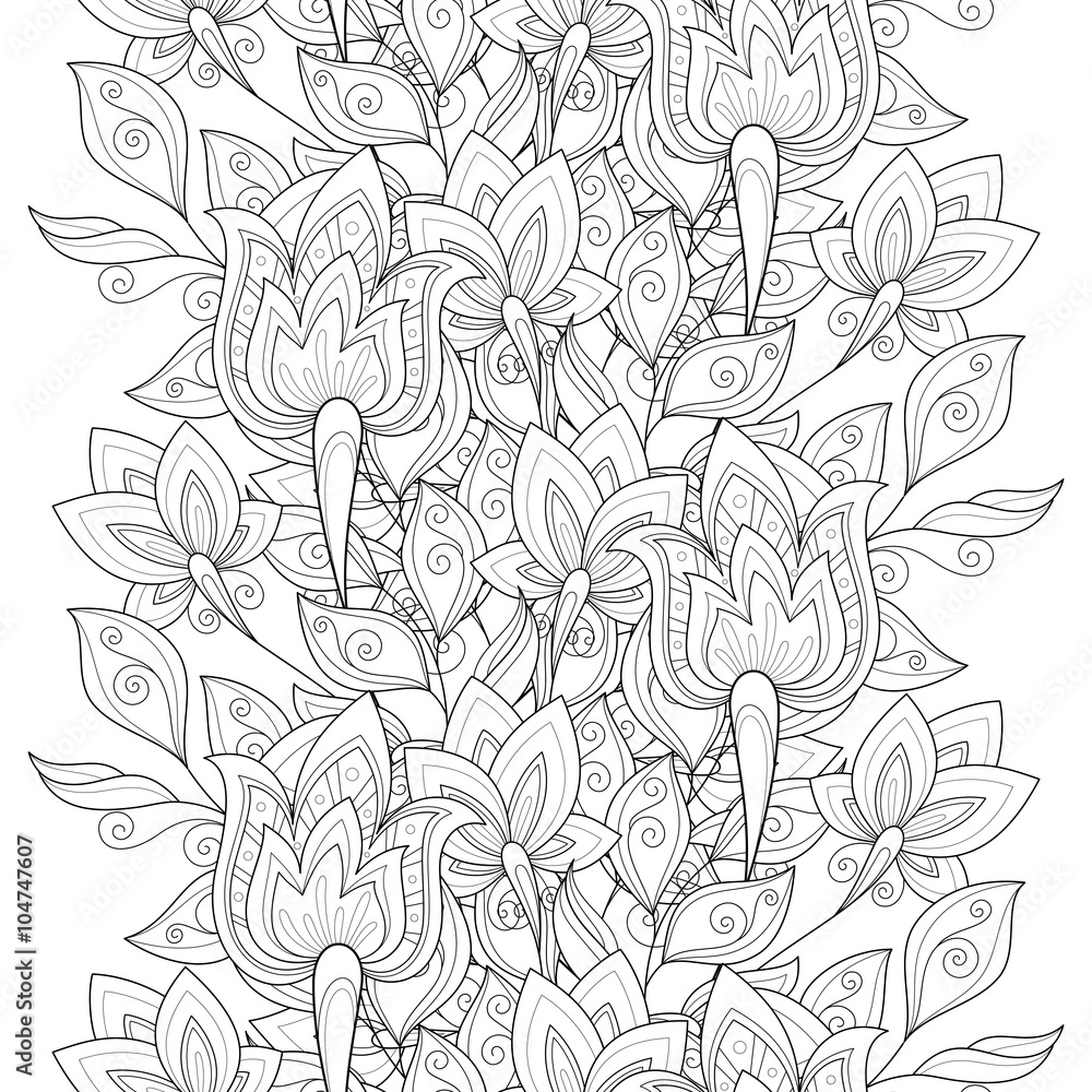 Fototapeta premium Vector Seamless Monochrome Floral Pattern