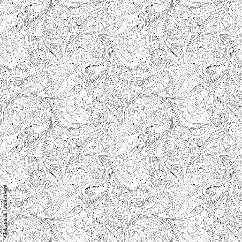 Vector Seamless Monochrome Floral Pattern Vector Seamless Monochrome Floral Pattern