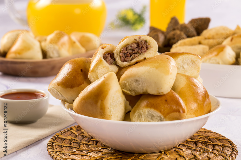 Brazilian snack. Meat Esfiha portion. Brazilian snack. Meat Esfiha portion.