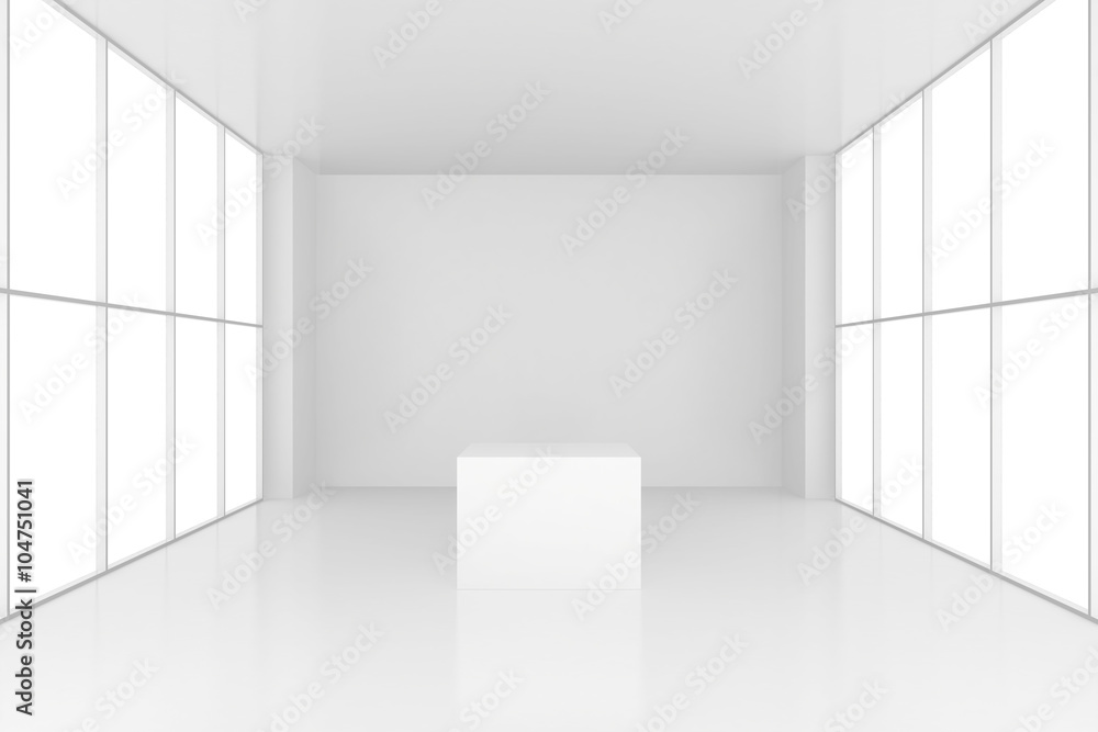 pedestal in white room with windows. 3d render pedestal in white room with windows. 3d render