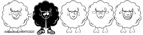 Funny vector white lamb and a black lamb.