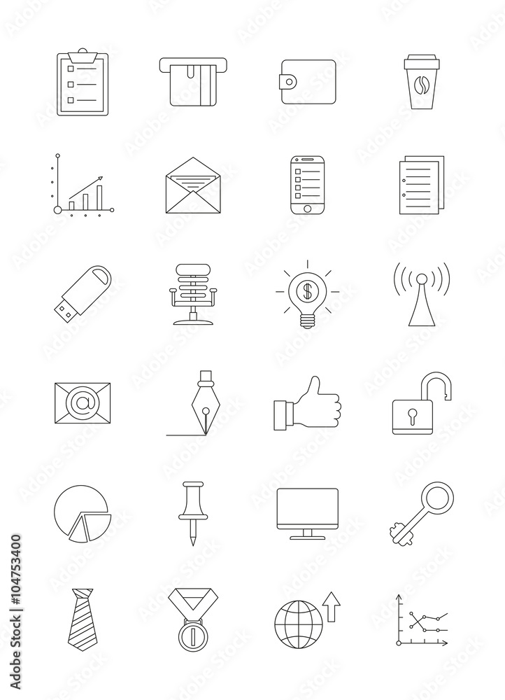 Vector black office icons set