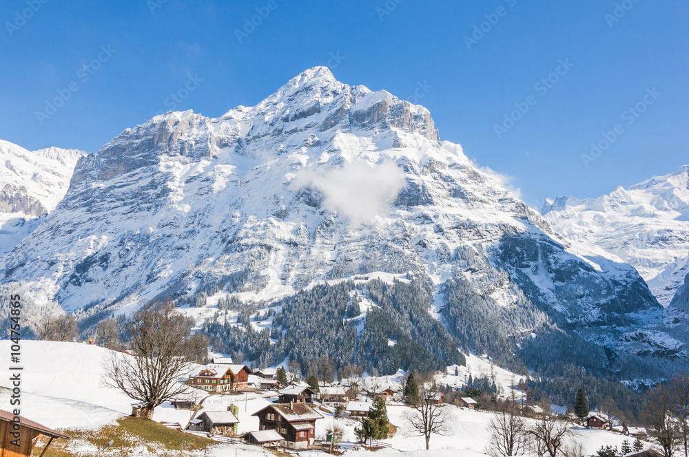 Grindelwald, Dorf, Bergdorf, Alpen, Schreckhorn, Schweizer Berge, Pfingstegg, Bergbahnen, Bergbauer, Wintersport, Winter, Berner Oberland, Schweiz