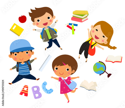 Students Jumping - Vector