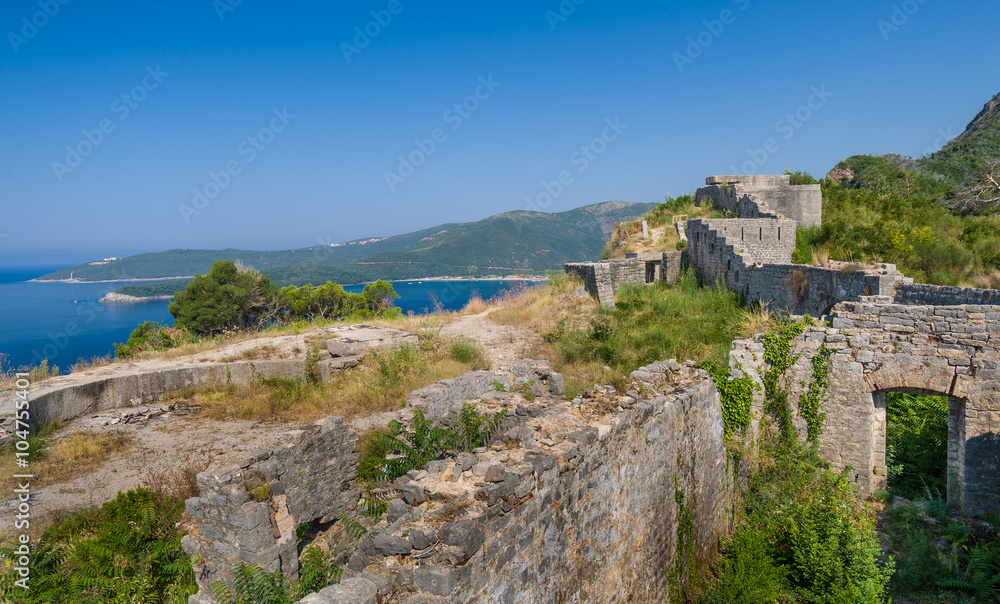 Ancient fortress walls on the shore of Adriatic sea