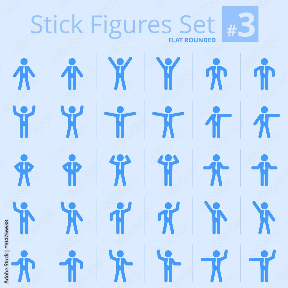 Vector stick figure icon set of male poses and gestures in various activity situations. Flat stick figure people elements with rounded ends of hands and legs. Suitable for infographics, diagrams, web. Vector stick figure icon set of male poses and gestures in various activity situations. Flat stick figure people elements with rounded ends of hands and legs. Suitable for infographics, diagrams, web.