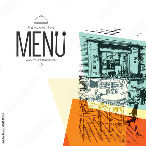 Retro restaurant menu design. With a sketch pictures