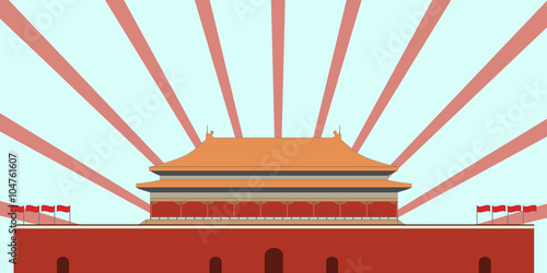 Forbidden City. Gate of Heavenly Peace. Tiananmen Square. Beijing. Vector