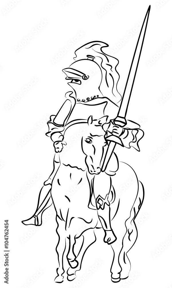 Vector ink sketch of a knight on the horse