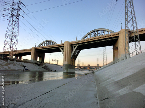 Los Angeles river bridge at dusk - landscape color photo