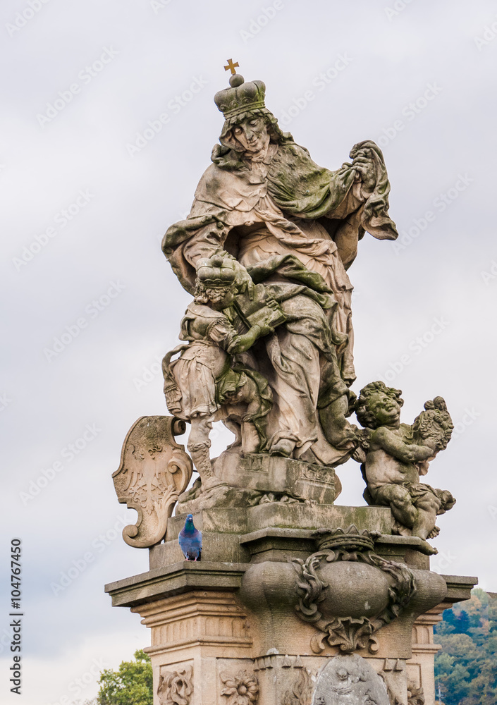 Statue of St. Ludmila, her grandson St. Wenceslas on the Charles Bridge in Prague, Czech