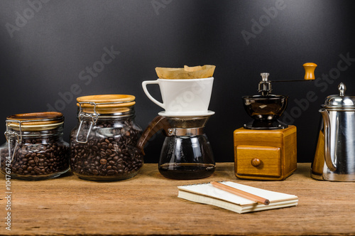 drip coffee tools and coffee bean