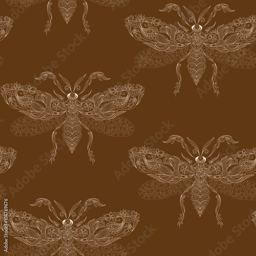 Night creatures seamless pattern with moths.