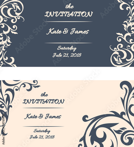 Set of floral invitations cards. Vintage invitations. Wedding in