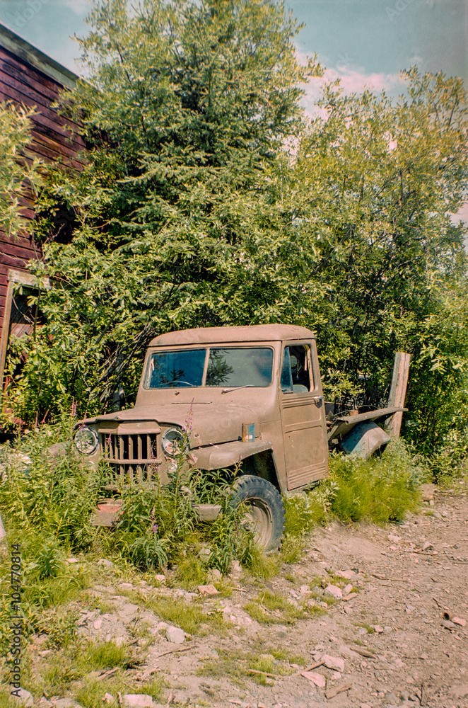 Abandoned pick-up truck in old mining town of McCarthy in Alaska