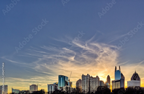 Downtown Atlanta sunset with buildings in the foreground