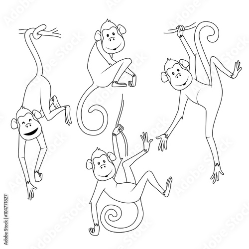 Coloring book: set of monkeys in different poses