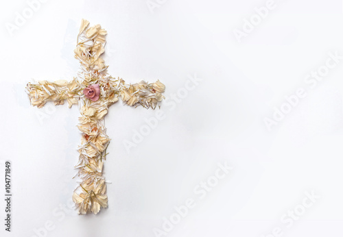 easter cross made up of flowers background