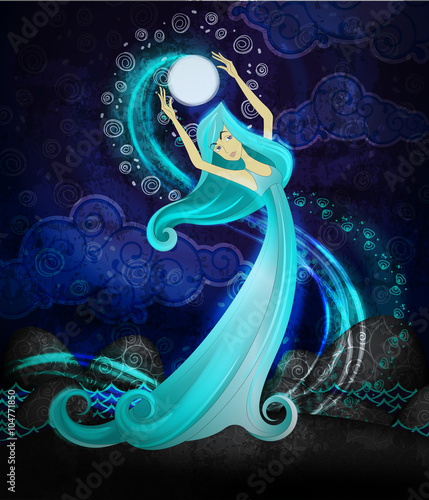 Shaman or witch dancing in the night