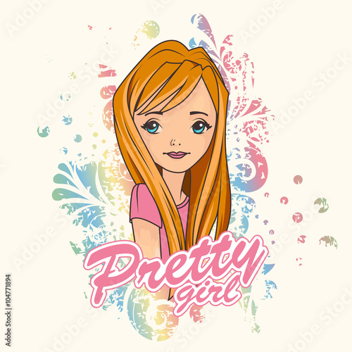 Pretty teenager girl portrait with grunge background