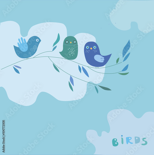 Wallpaper Mural spring bird on a branch on a blue background Torontodigital.ca