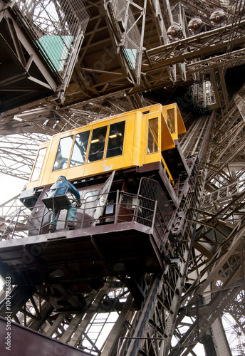 Elevator to the top of the Eiffel Tower, Paris, France