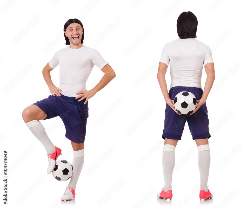 Young male football player isolated on white Young male football player isolated on white