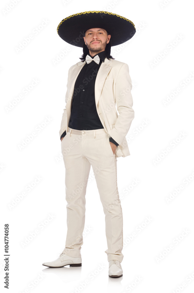 Funny mexican in suit and sombrero isolated on white Funny mexican in suit and sombrero isolated on white