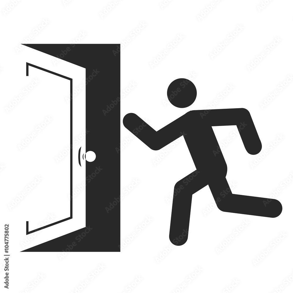 Stick man figure enters an open door vector icon design Stick man figure enters an open door vector icon design