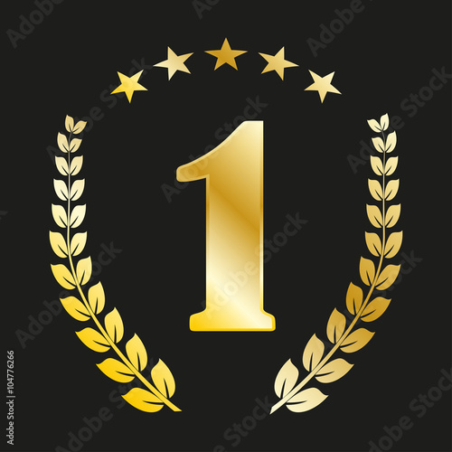 Number 1 in gold color with a laurel wreath and stars