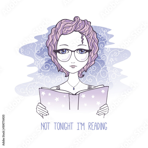 Sketch drawing of cute girl reading  the book