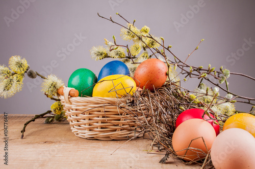  Easter eggs on the wooden table