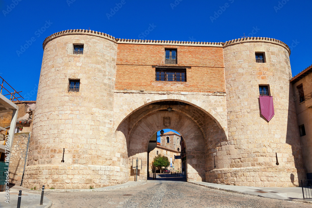 Arch of the Jail in Lerma town. Province of Burgos, Spain. Main entrance to the town. An arch that was also prison