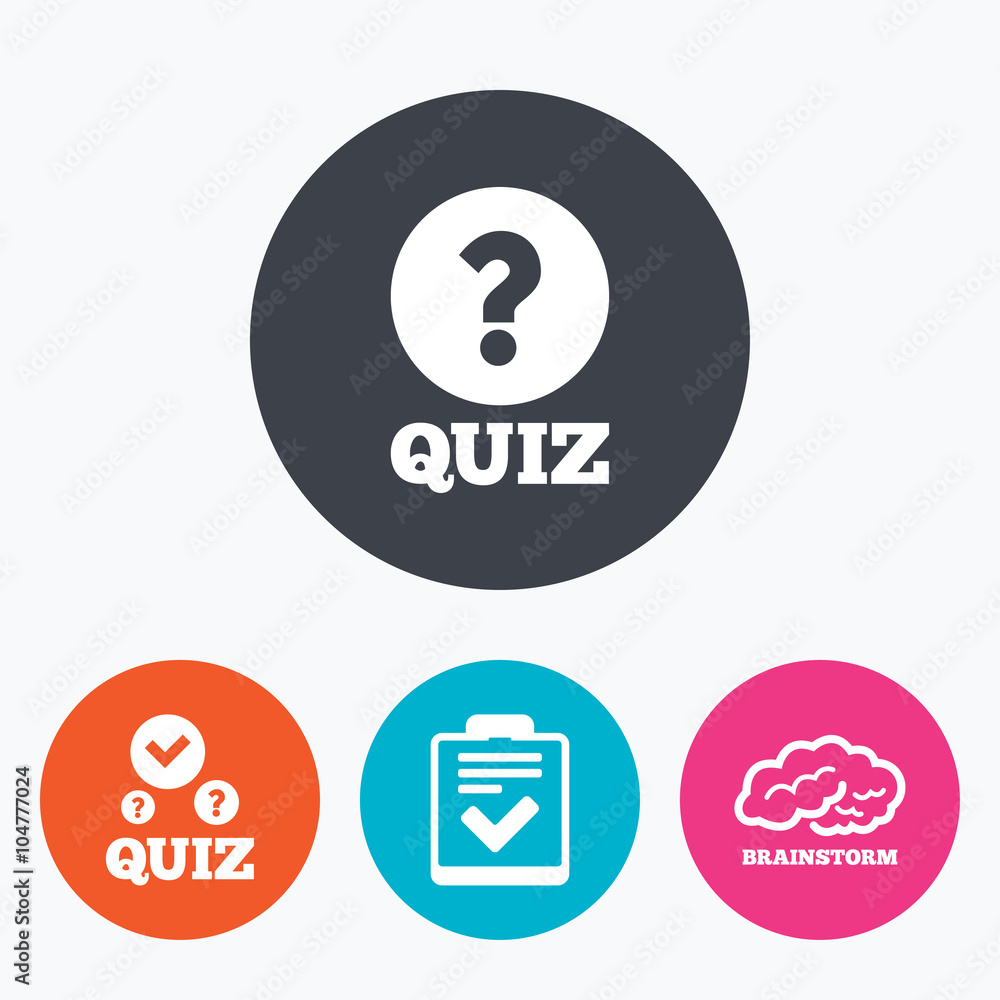 Quiz icons. Checklist and human brain symbols. Quiz icons. Checklist and human brain symbols.