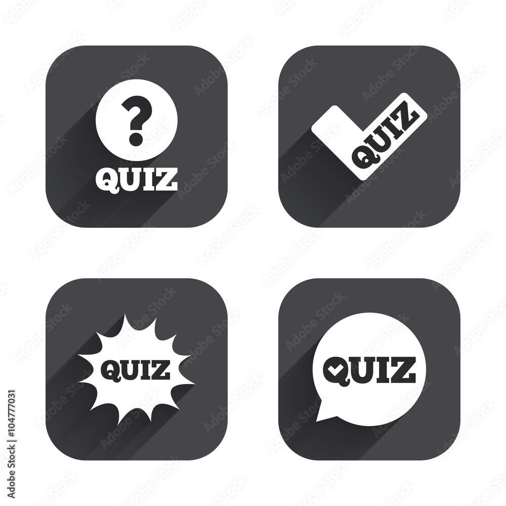 Quiz icons. Speech bubble with check mark symbol Quiz icons. Speech bubble with check mark symbol