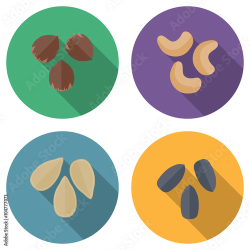 Nuts and seeds vector icons set