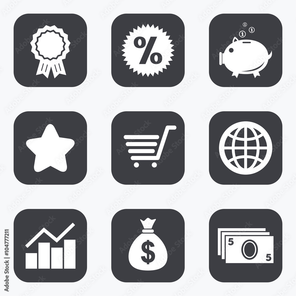 Online shopping, e-commerce and business icons.