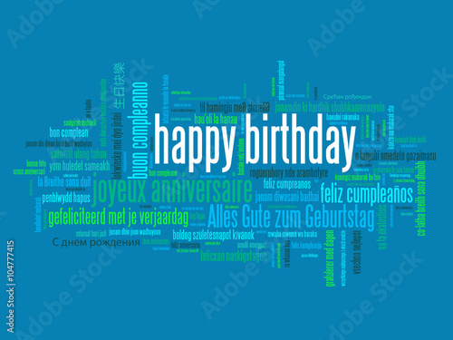 "HAPPY BIRTHDAY" Tag Cloud of Translations Vector Card