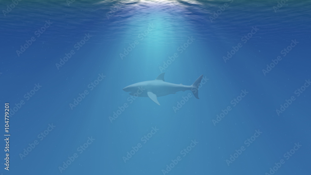 Fototapeta premium The Great White Shark in the Ocean Side View