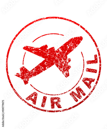 Air mail grunge style vector rubber stamp with silhouette of fly