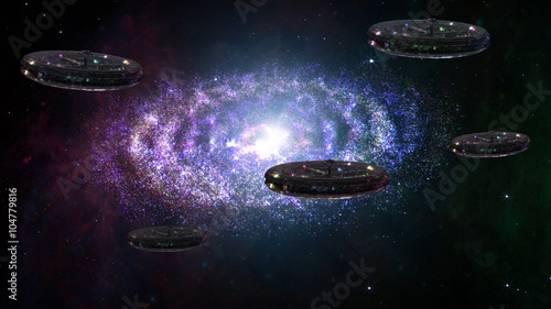Alien Spaceship Flying in Amazing Planetary Nebula Galaxy