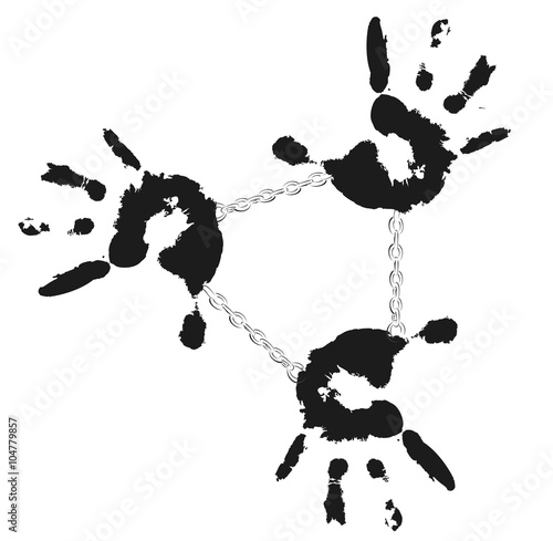 Detail imprint of black hands, chain