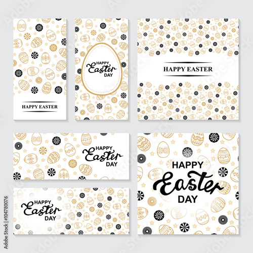 Easter golden ornamental banners set