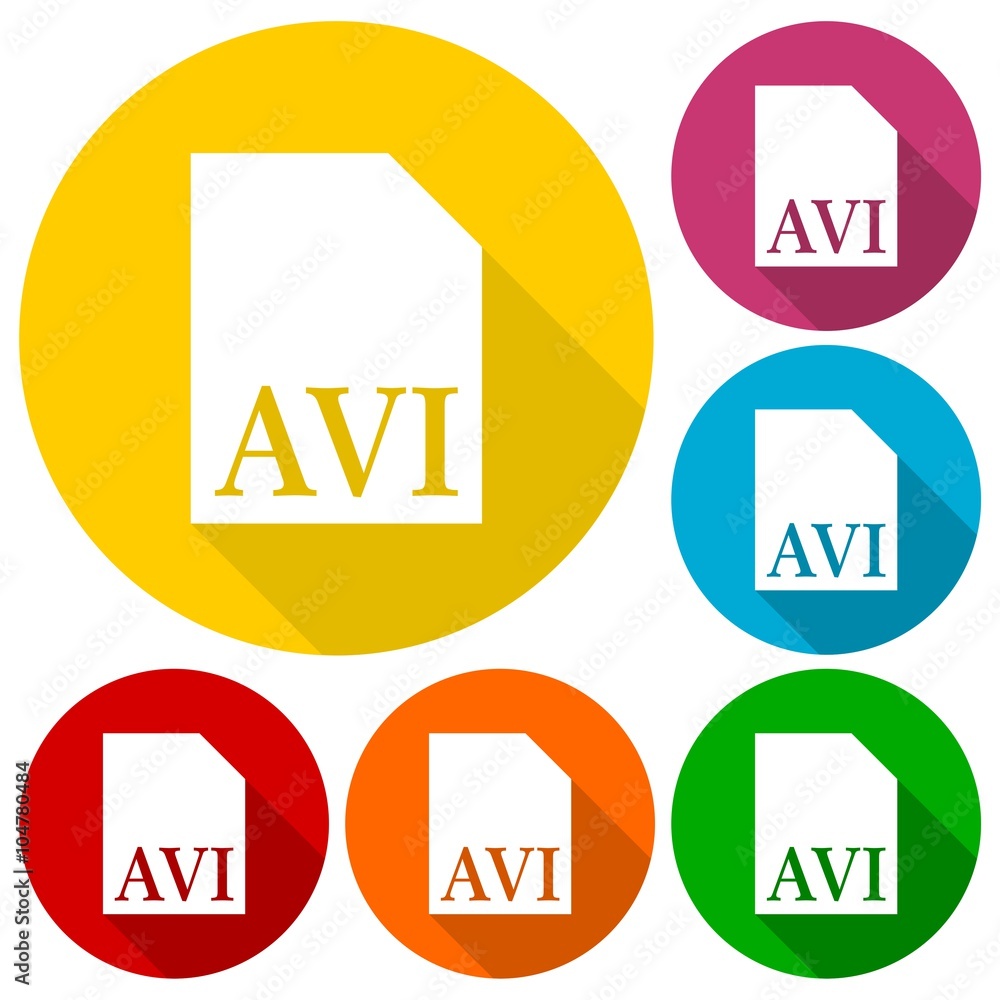 AVI file icons set with long shadow AVI file icons set with long shadow