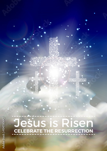 He is risen, vector Easter religious poster template with transparency and gradient mesh