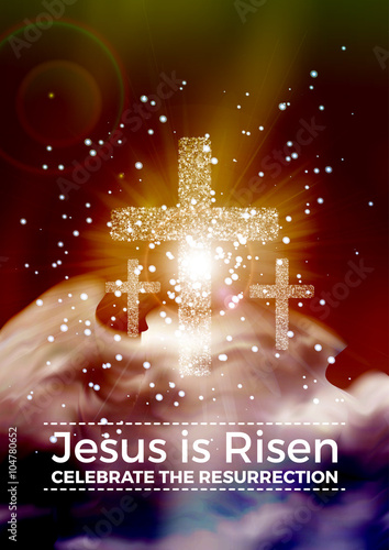He is risen, vector Easter religious poster template with transparency and gradient mesh